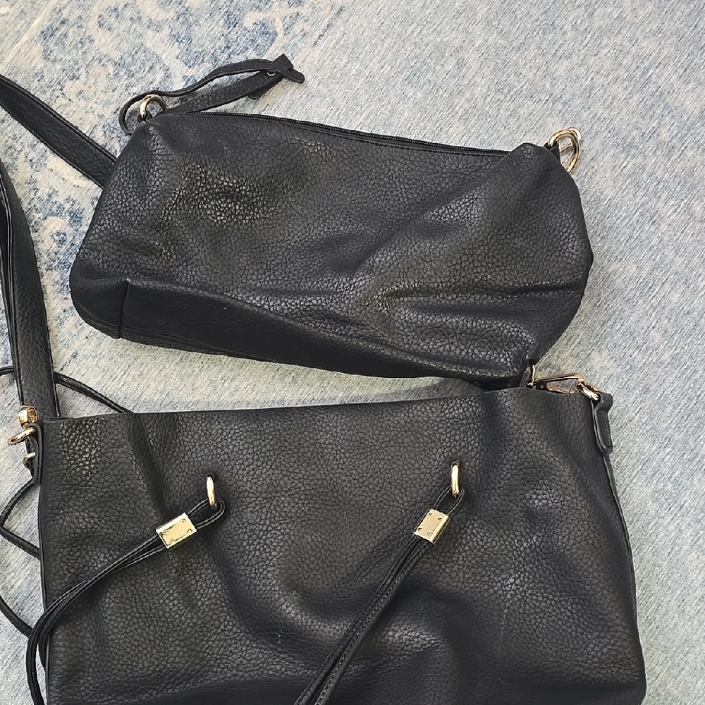 Elegant Black Leather Women's Bag Set